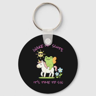 Wake Up S Its Time To Sin Funny Frog Unicorn Meme Key Ring