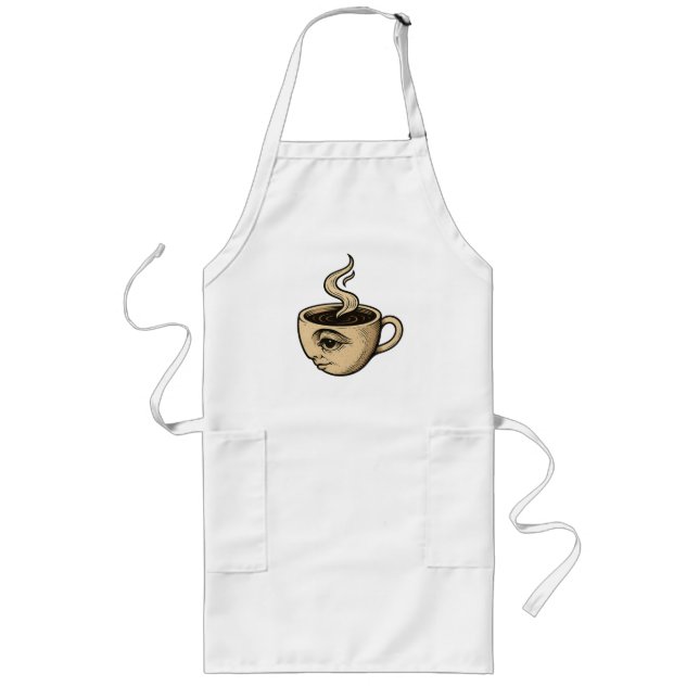 Wake Up & Watch – Surreal Coffee Cup Design Long Apron (Front)
