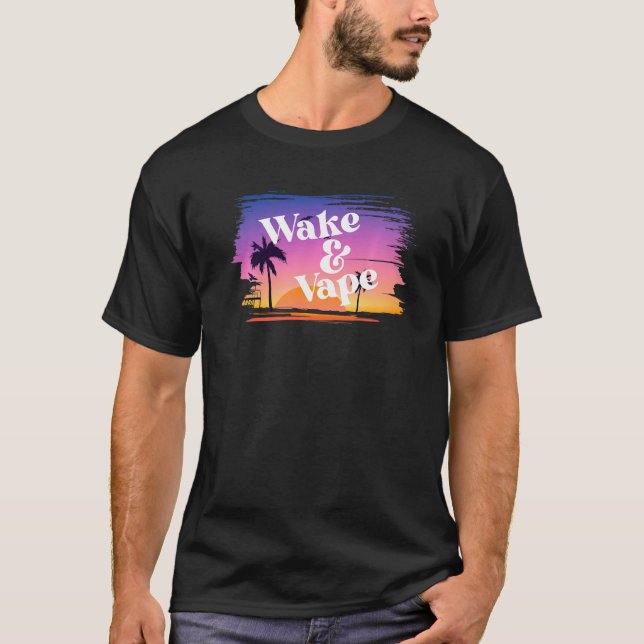 Wake & Vape Sunrise Vaping Hobbyist & Nicotine Fie T-Shirt (Front)