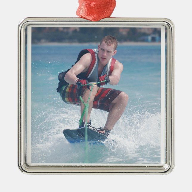 Wakeboard Crouch Metal Ornament (Front)