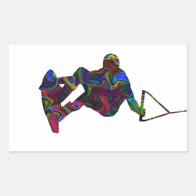 Wakeboarder Wild Colours Rectangular Sticker (Front)