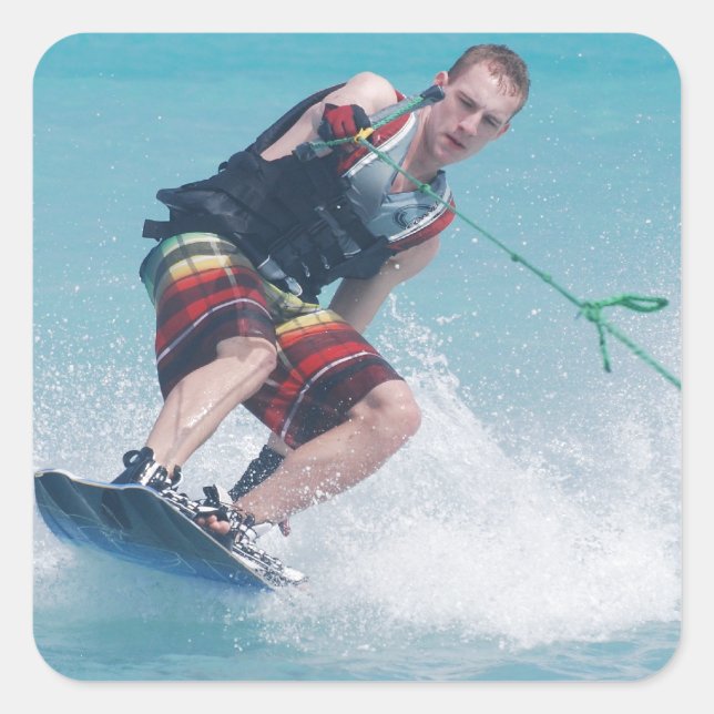 Wakeboarding Tail Grab Square Sticker (Front)