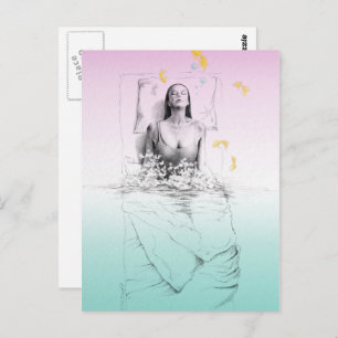 Waking up Woman Swimming Pastel colours Surreal ar Postcard