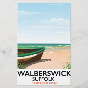 walberswick suffolk vintage travel poster stationery
