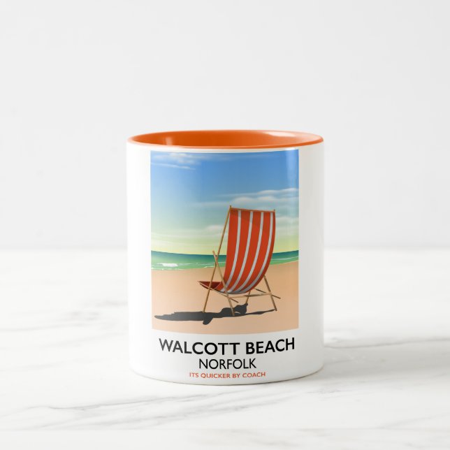 Walcott Beach, Norfolk seaside poster Two-Tone Coffee Mug (Center)