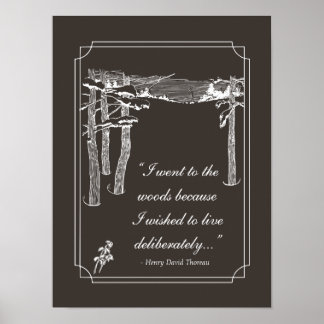 Walden Quote, "Live deliberately" (dark) Poster