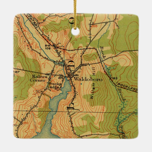 Waldoboro Maine Vintage Map Ceramic Ornament (Back)
