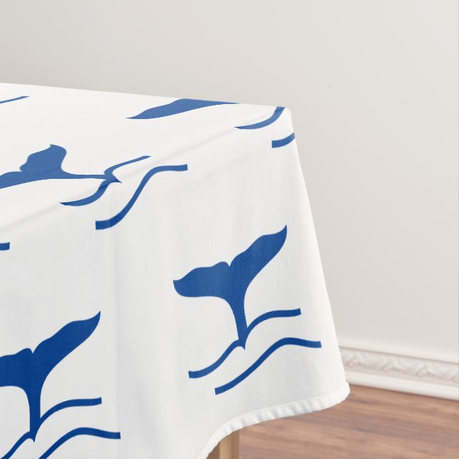 Wale blue white pattern modern summer coastal tablecloth (In Situ)