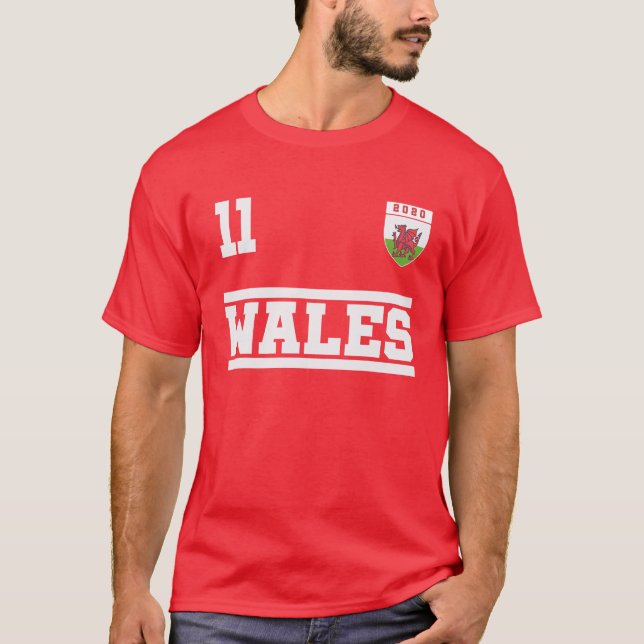 Wales 11 Home Soccer | Euro Welsh Soccer Team Jers T-Shirt (Front)