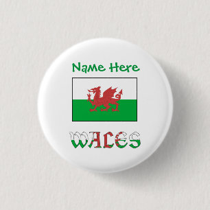 Wales and Welsh Flag Green Personalisation  3 Cm Round Badge