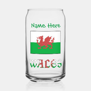Wales and Welsh Flag Green Personalisation Can Glass