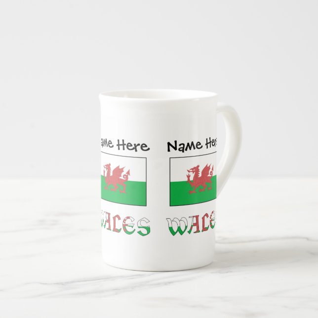 Wales and Welsh Flag with Your Name Bone China Mug (Front Right)