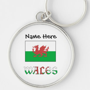 Wales and Welsh Flag with Your Name Key Ring