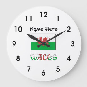 Wales and Welsh Flag with Your Name Large Clock