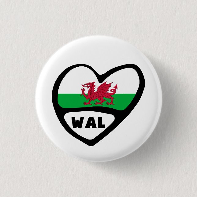 Wales Country Code Flag Heart Pin Badge, Cymru (Front)