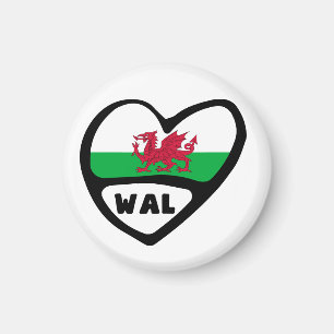 Wales Country Code Flag Heart, WAL Magnet