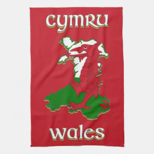 Wales Cymru Flag Map Tea Towel
