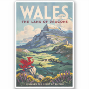 Wales Dragon Illustration Travel Art Vintage