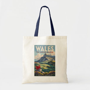 Wales Dragon Illustration Travel Art Vintage Tote Bag