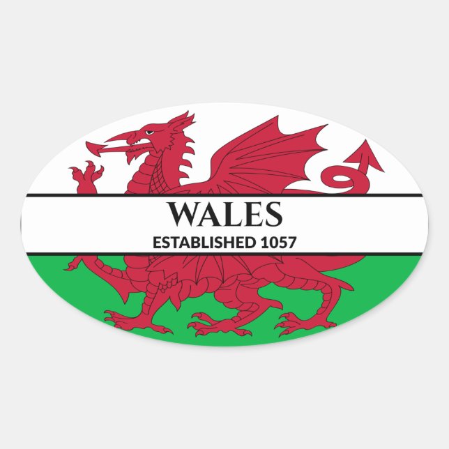 Wales Established 1057 Welsh Dragon Flag Oval Sticker (Front)