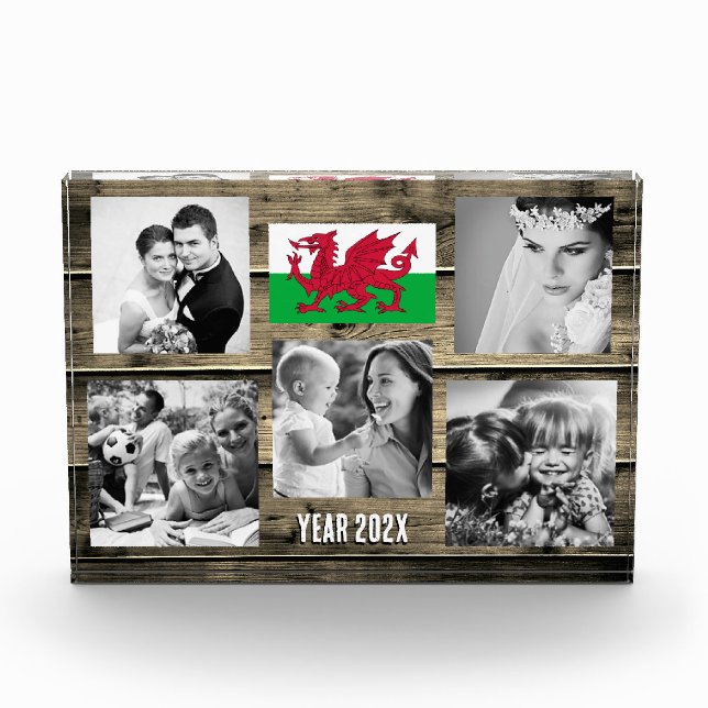 Wales family photo block,  Welsh flag,  Cymru wood (Front)