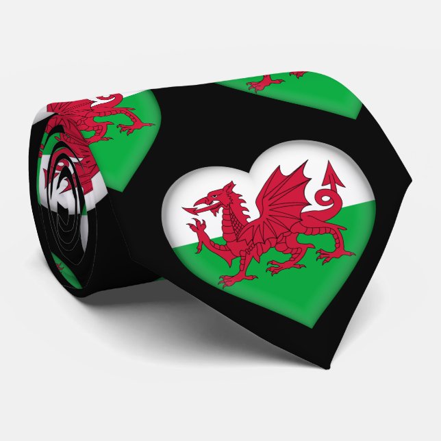 Wales Flag Colours Heart Pattern Neck Tie (Rolled)