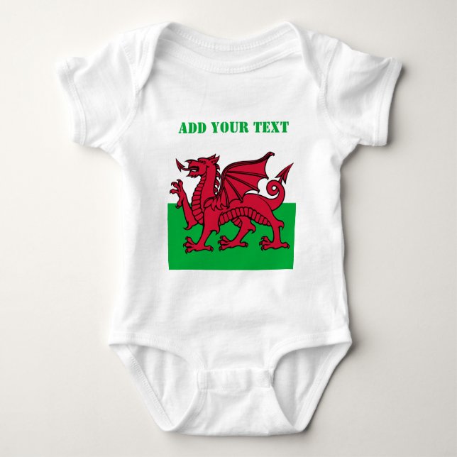 Wales flag Dragon England British Red Cardiff Baby Bodysuit (Front)