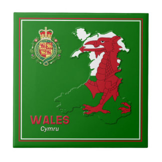 Wales Flag Map & Royal Badge Ceramic Tile