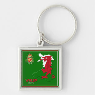 Wales Flag Map & Royal Badge Key Ring