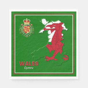Wales Flag Map & Royal Badge Napkin