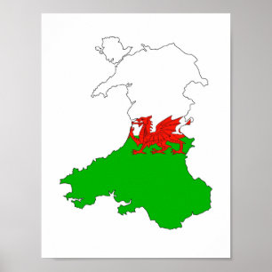 wales flag map united kingdom country shape poster