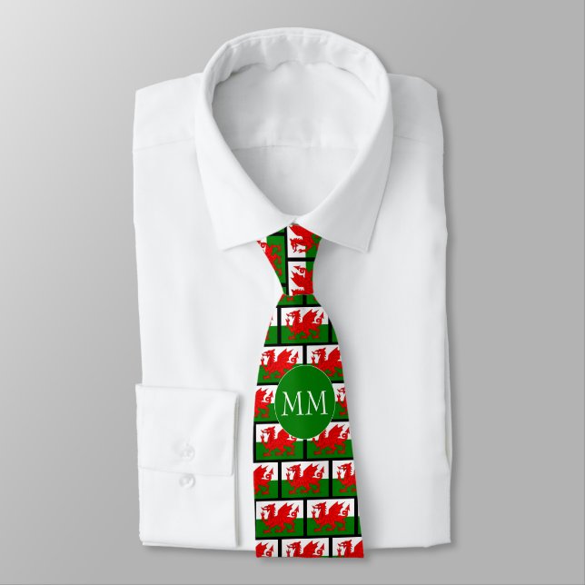 WALES Flag Monogram Tie (Tied)