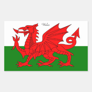 WALES: Flag of Wales with text "Wales" Rectangular Sticker