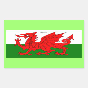 WALES: Flag of Wales with text "Wales" Rectangular Sticker