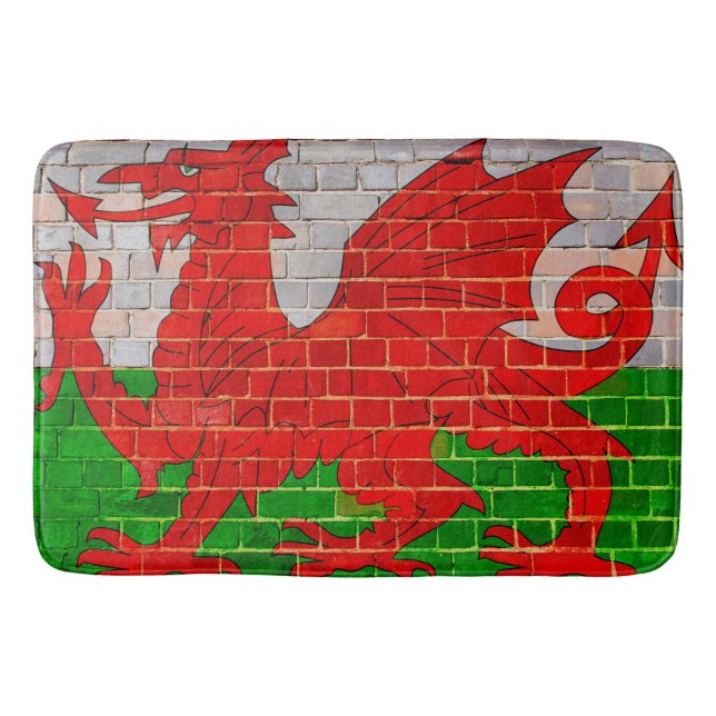 Wales flag on a brick wall bath mat (Front)