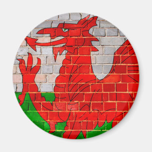 Wales flag on a brick wall magnet
