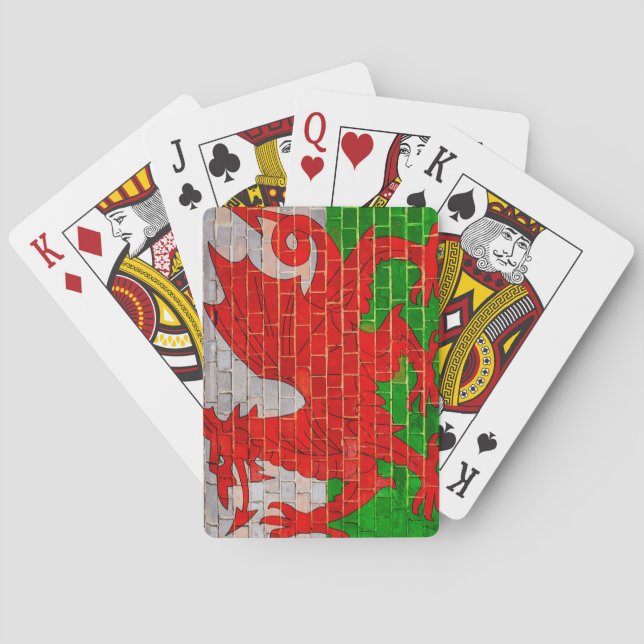 Wales flag on a brick wall playing cards (Back)