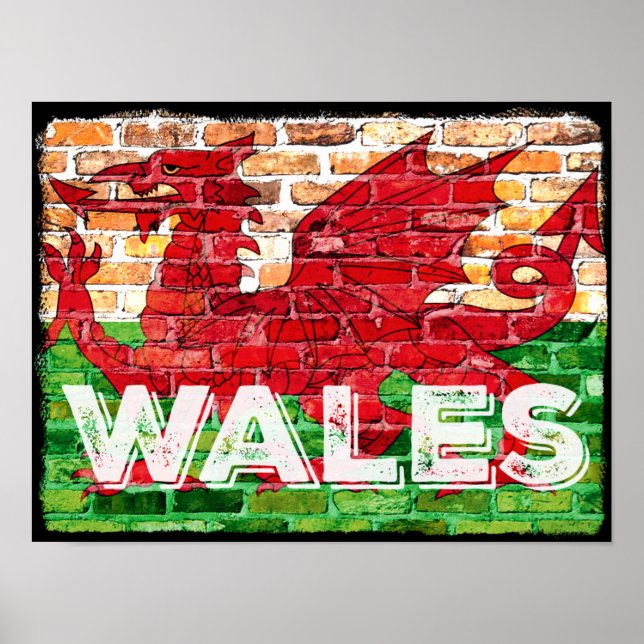 Wales Flag on Brick Poster (Front)