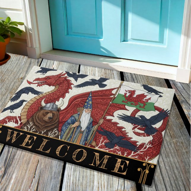 Wales, flag, Red Dragon, Merlin, Ravens / Art Doormat (Creator Uploaded)