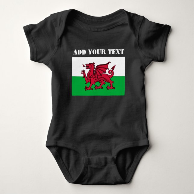 Wales Flag Welsh Dragon Cardiff Patriotic  Baby Bodysuit (Front)