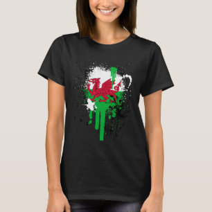 Wales Flag Welsh Dragon Splatter Paint Culture Cym T-Shirt