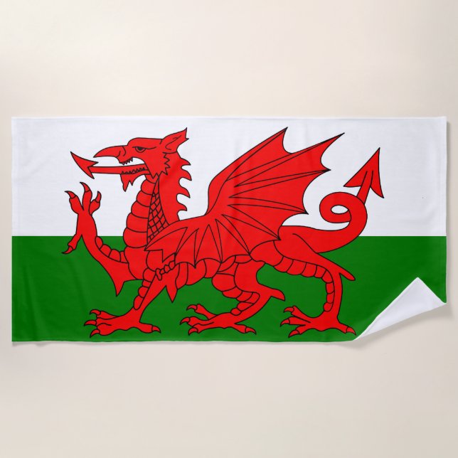 Wales flag Welsh red dragon  Beach Towel (Front)