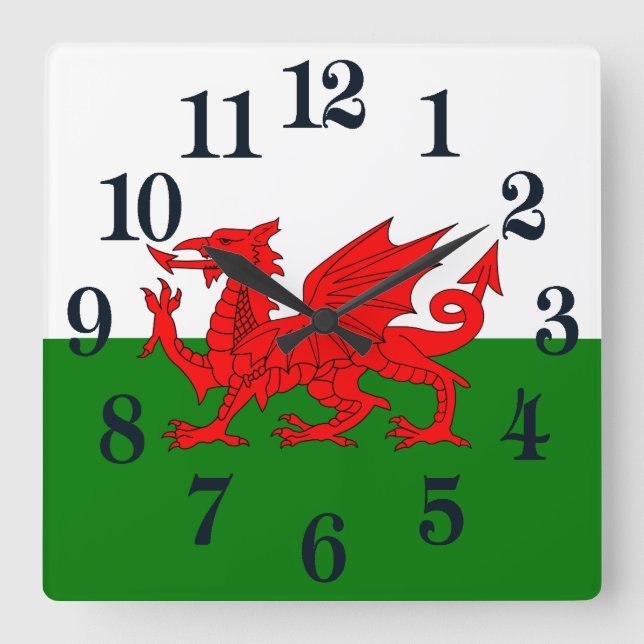  Wales flag Welsh red dragon Square Wall Clock (Front)