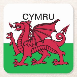 Wales Flag World Cup 2022 Red dragon Cymru Square Paper Coaster