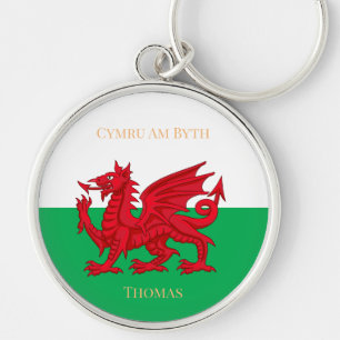 Wales For Ever Welsh Dragon Monogram Name Key Ring