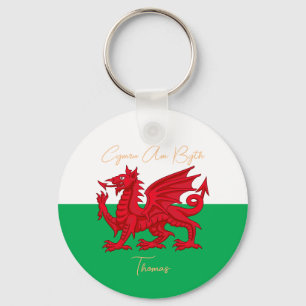 Wales For Ever Welsh Dragon Monogram Name Text Key Ring
