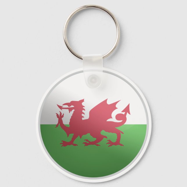 Wales Glossy Circle Flag Key Ring (Front)