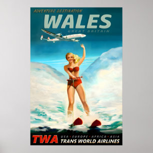Wales Great Britain TWA Trans World Airlines Poster