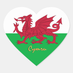 Wales Heart Sticker, Dragon, Patriotic Welsh Flag Sticker