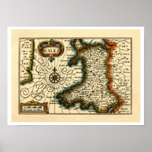 Wales - Historic Old Antiquarian British Atlas Map Poster